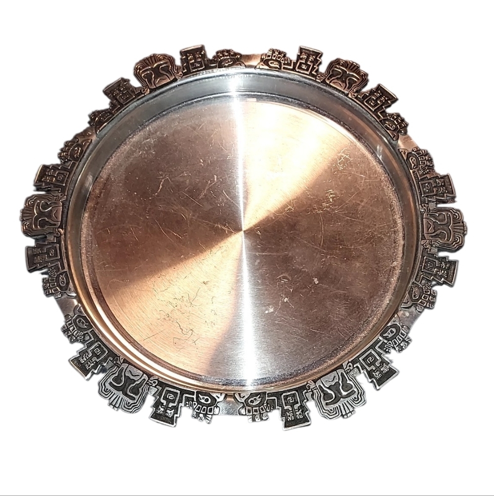 Pewter Bolivia Decorative Tray with Intricate Border